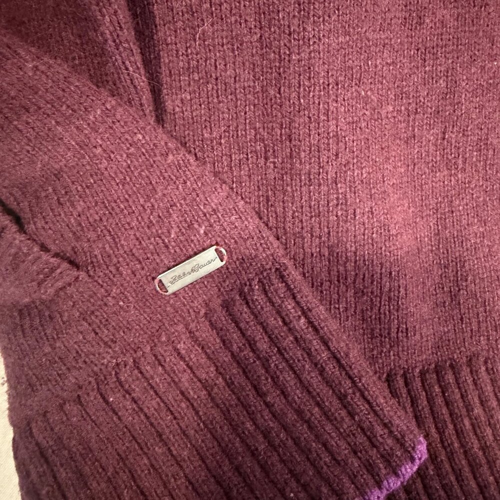 Fair isle Eddie Bauer Women’s Tall Large Zip Up Sweater Button Snap Collar - Picture 10 of 11